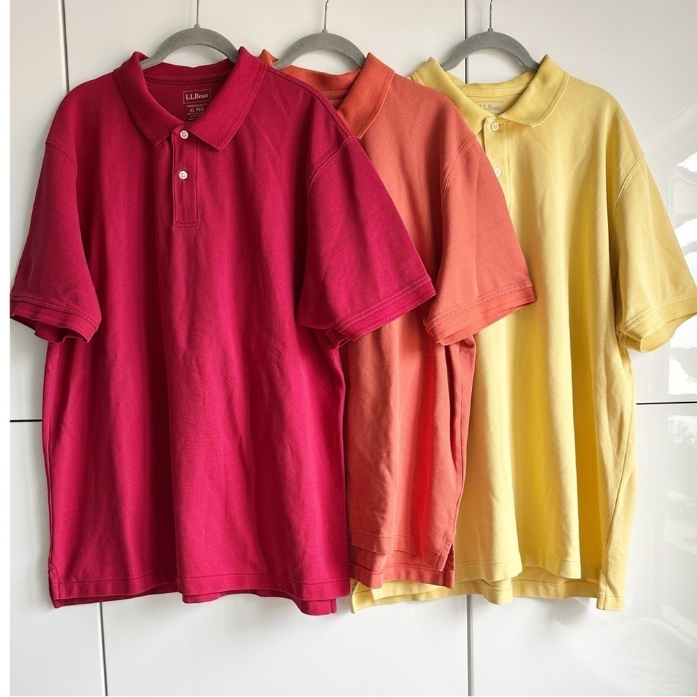 L.L. Bean Men’s Polo Shirts Size XL Red, Orange, Yellow Cotton Bundle of 3